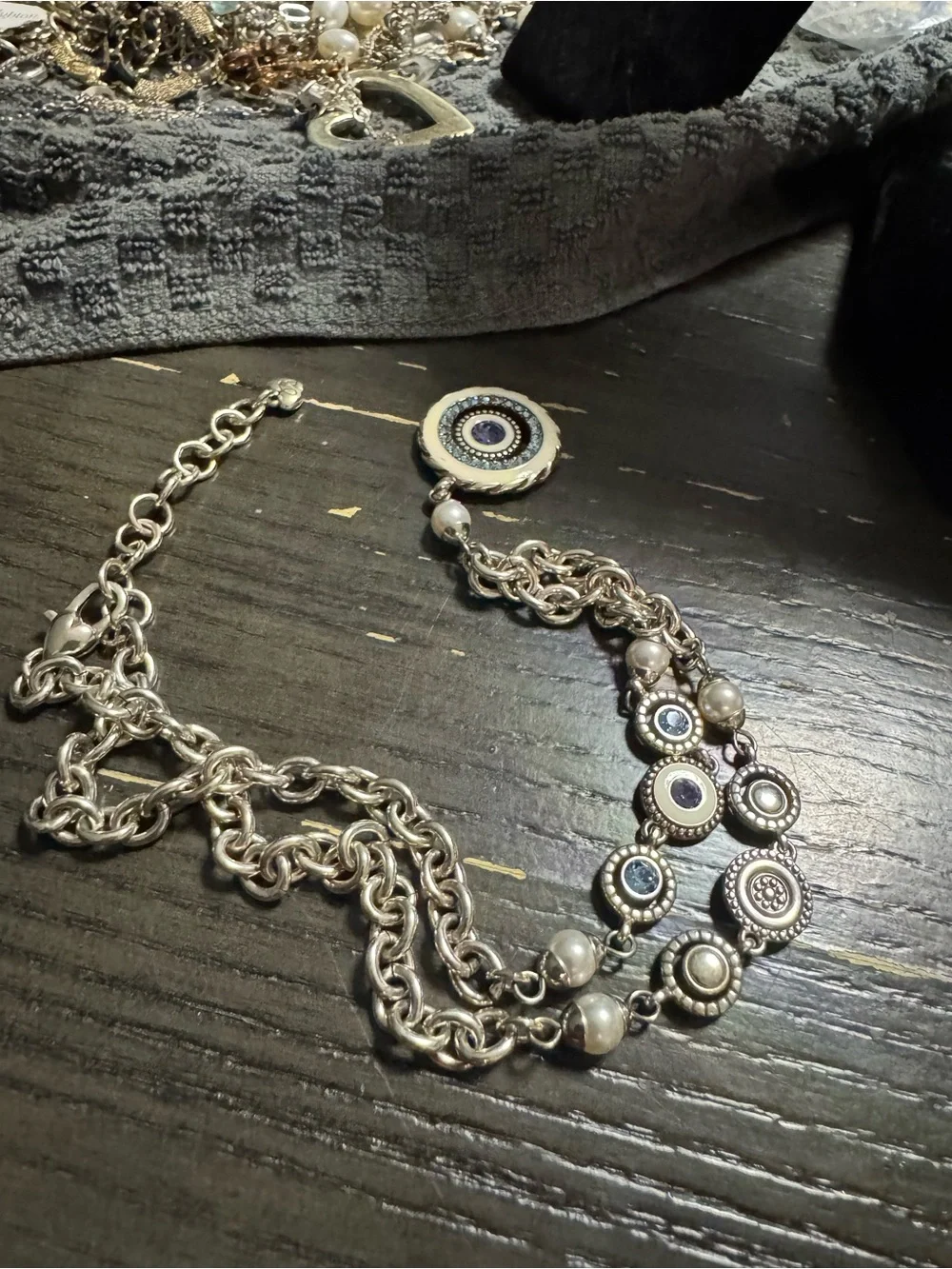 Brighton Vintage-Inspired Gold Tone Necklace with Purple Center Pendant